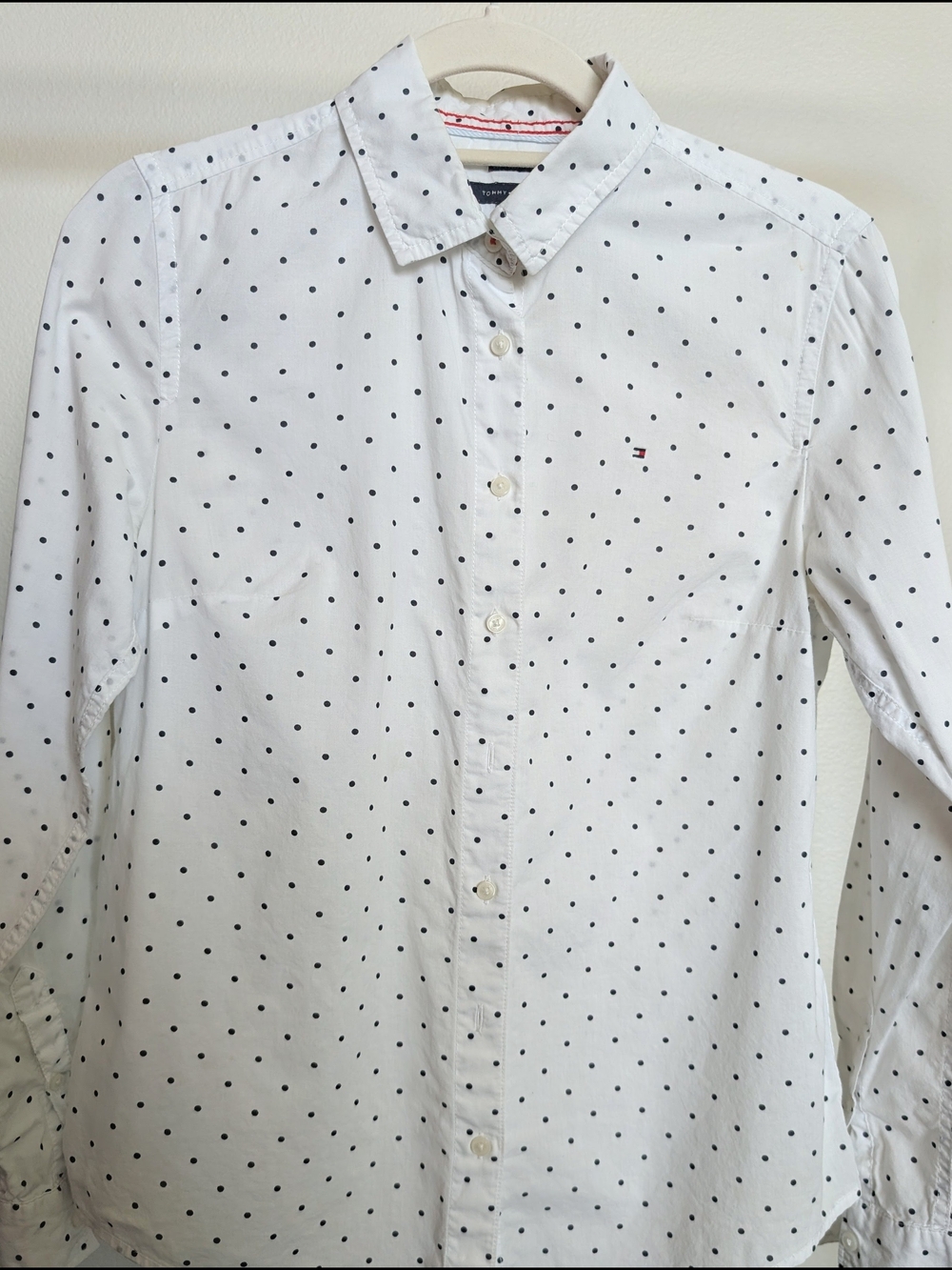 Tommy Hilfiger White Button-Down Shirt with Navy Polka Dots